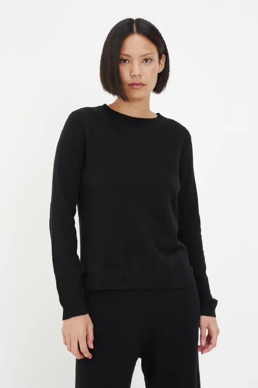 pullover sweater women soft marigold -Black Cashmere Crew Sweater