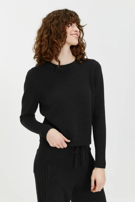 cotton-jute pullover sweater soft -Black Cashmere Cropped Sweater