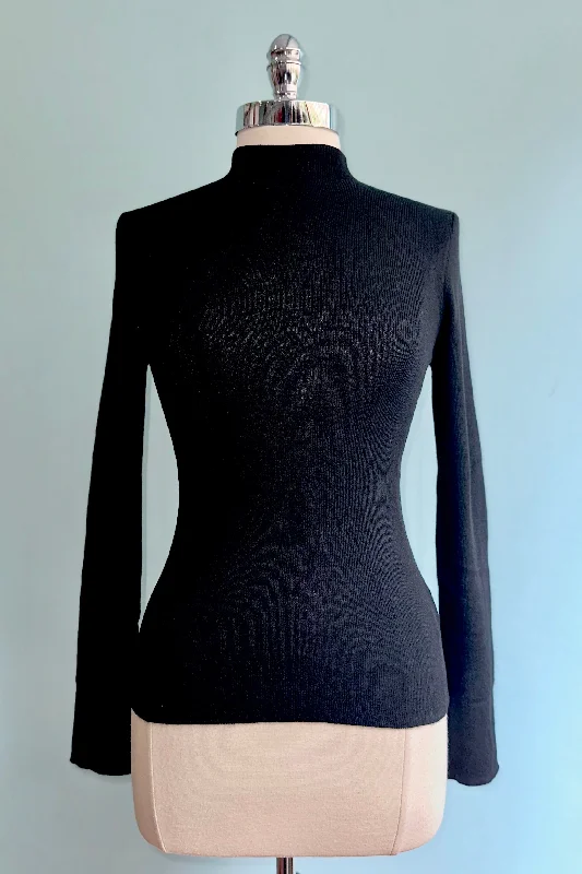 ribbed-jute pullover sweater texture -Black Ribbed Mock Neck Sweater by Compania Fantastica