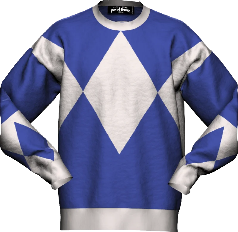 pullover sweater with scalloped hem -Blue Ranger Mighty Morphin Power Rangers Knitted Sweater