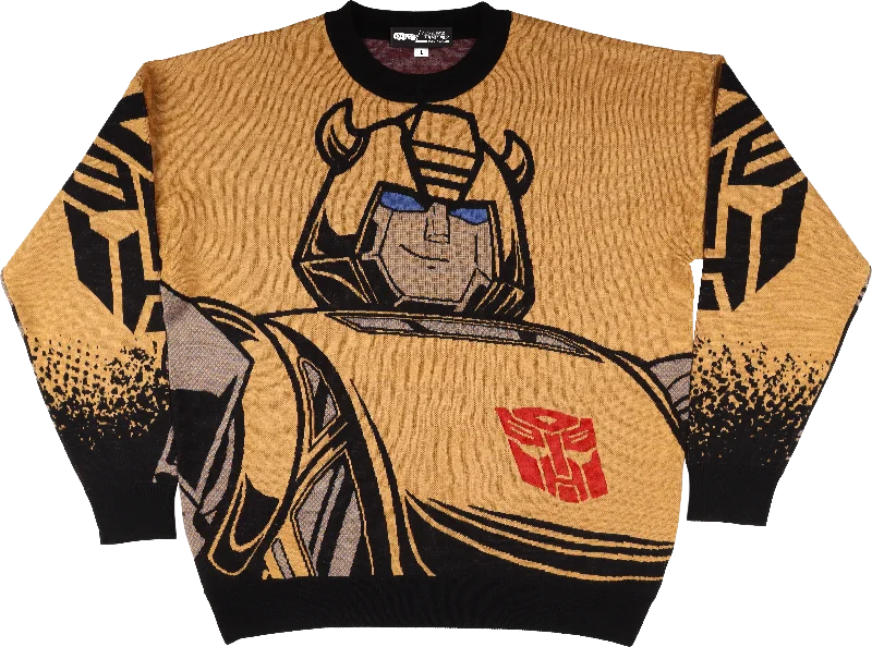 knit-ramie pullover sweater earthy -Bumblebee Transformers Knitted Sweater