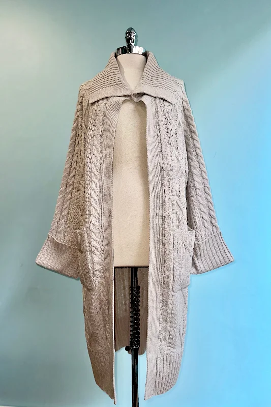 long cardigan cozy layer -Cable Knit Duster Cardigan in Light Grey