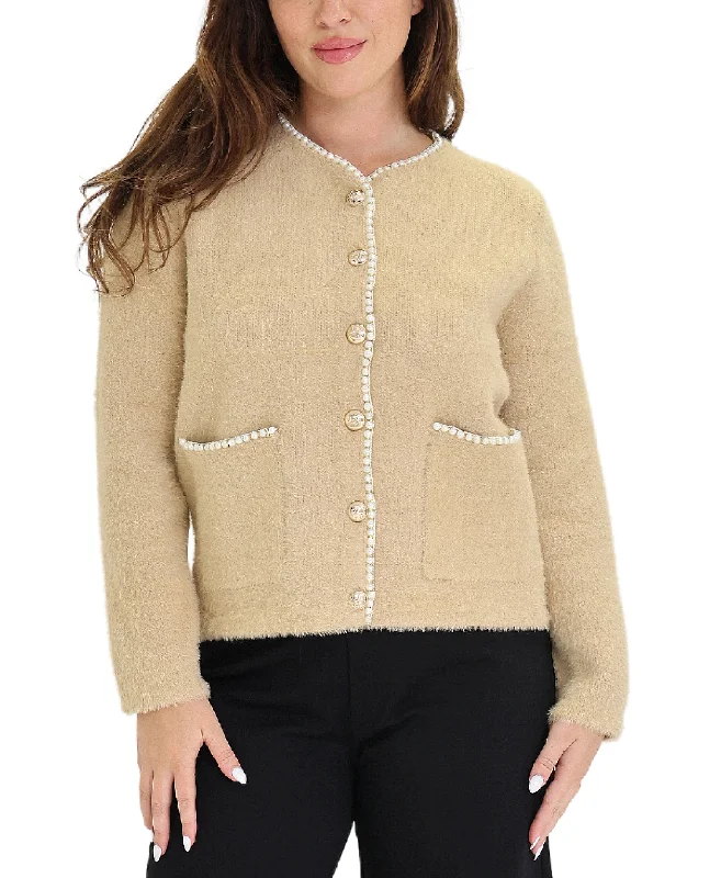 long cardigan desert layer -Cardigan Sweater w/ Pearl Trim