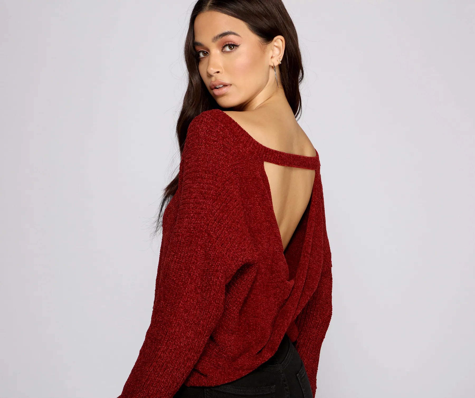 cotton-jute pullover sweater soft -Casually Chic Twist Back Chenille Sweater