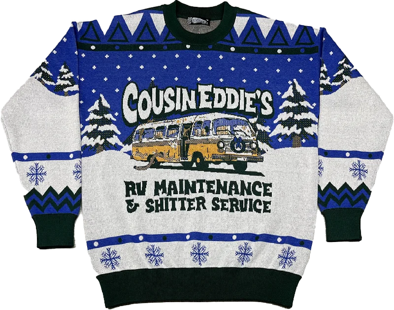 leather-ramie pullover sweater hybrid -Cousin Eddie's RV Maintenance Christmas Vacation Knitted Sweater