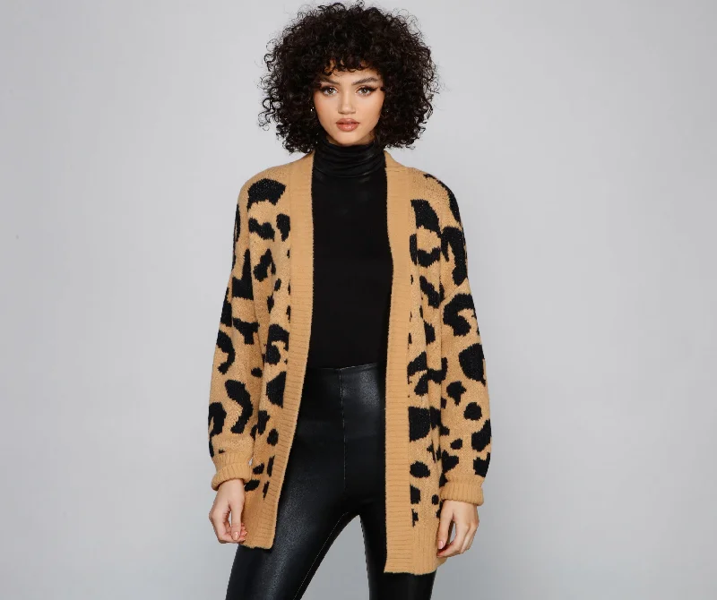 ribbed-leather cardigan texture -Cozy Vibes Leopard Print Cardigan