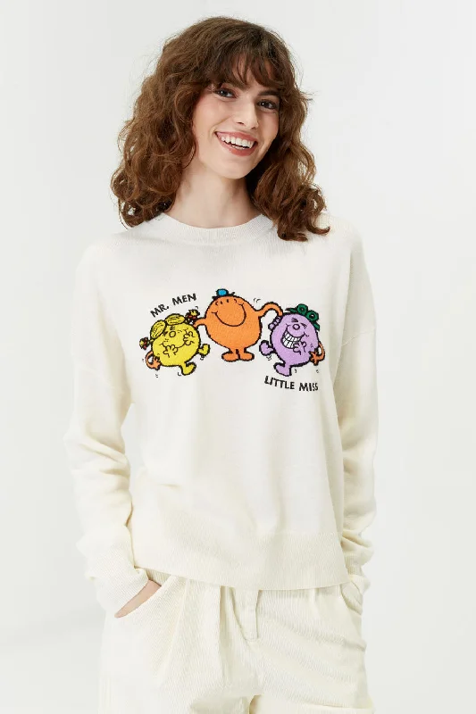 pullover sweater with ruched hem -Cream Wool-Cashmere Mr. Men Little Miss Sweater