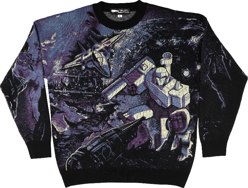 pullover sweater with lattice hem -Cybertron Decepticons Transformers Knitted Sweater