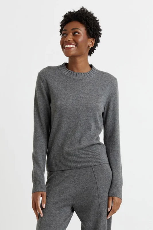 long pullover sweater cozy trek -Dark-Grey Wool-Cashmere Cropped Sweater