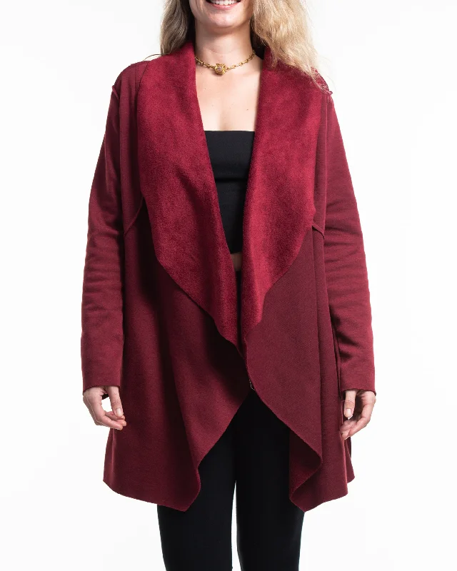 saffron cardigan vibrant hue -Fleece Cardigan in Red