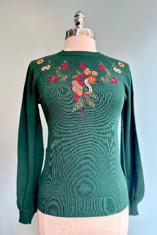 pullover sweater women arctic ochre -Floral Snake Embroidered Sweater by Voodoo Vixen