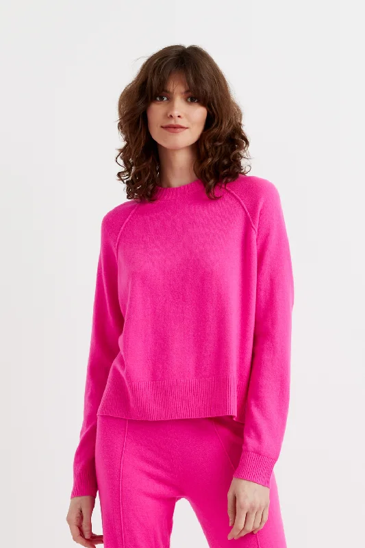 pullover sweater with glitter logos -Fuchsia Wool-Cashmere Raglan Sweater