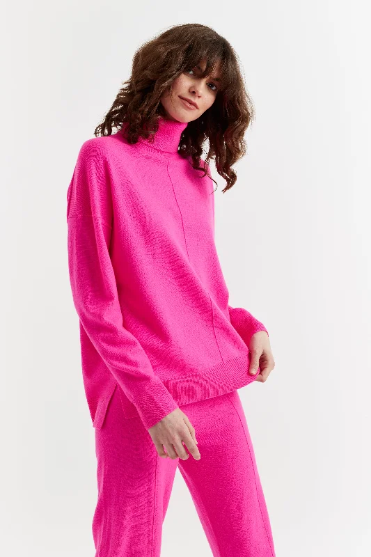 cotton-ramie pullover sweater soft -Fuchsia Wool-Cashmere Relaxed Rollneck Sweater