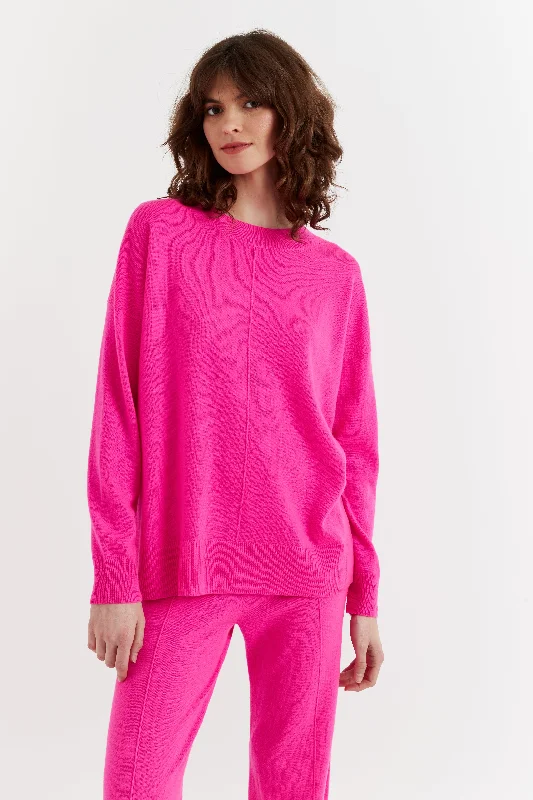 hemp-jute pullover sweater eco -Fuchsia Wool-Cashmere Slouchy Sweater