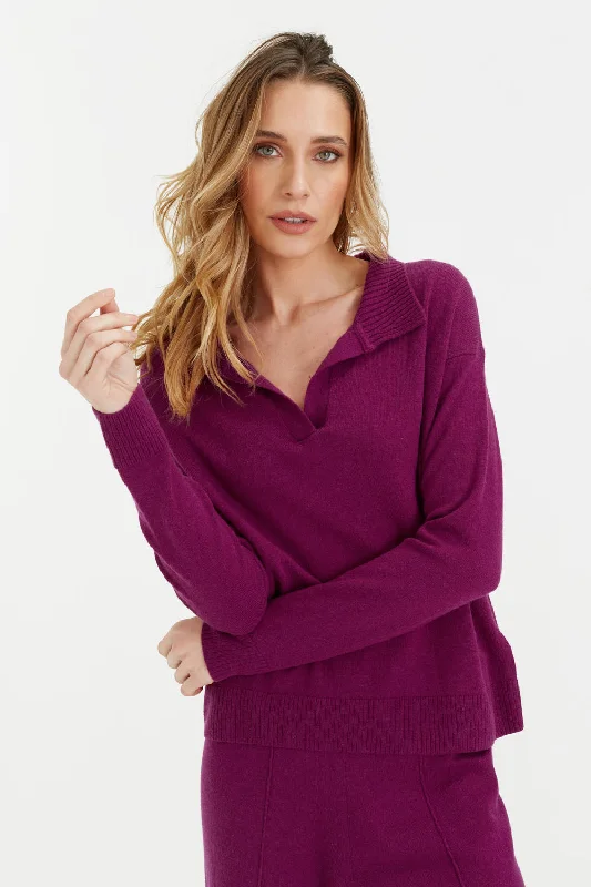 pullover sweater women desert sage -Grape Wool-Cashmere Collared Sweater