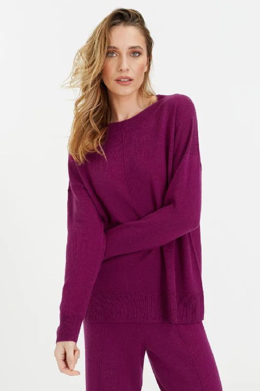 pullover sweater with twisted hem -Grape Wool-Cashmere Slouchy Sweater