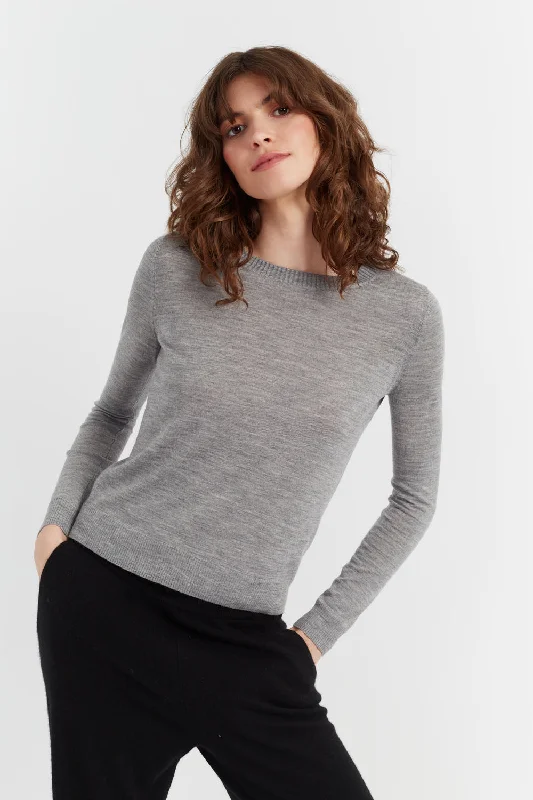 pullover sweater with agate trim -Grey Pure Merino Sweater