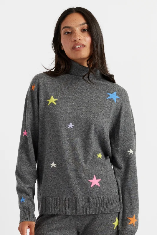 cropped pullover sweater adventure layer -Grey Wool-Cashmere Star Rollneck Sweater