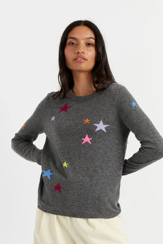 silk-ramie pullover sweater luxe -Grey Wool-Cashmere Star Sweater