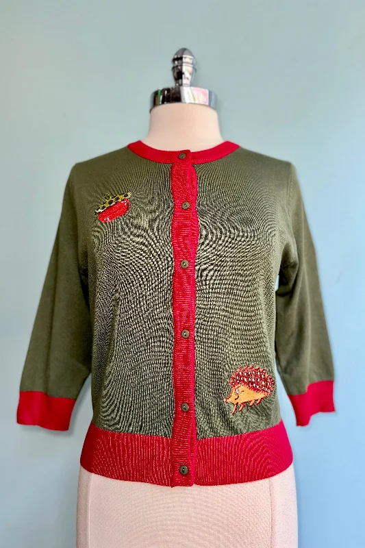 cardigan with shell studs -Hedgehog and Acorn Embroidered Leslie Cardigan by Miss Lulo