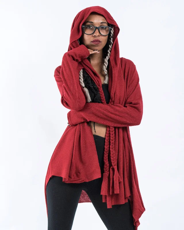 cotton-jute cardigan soft -Hooded Cardigan in Red