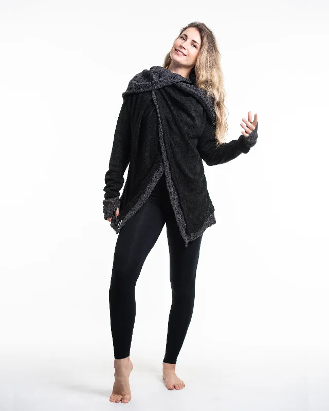 cardigan women soft sage -Hooded Shawl Cardigan in Black