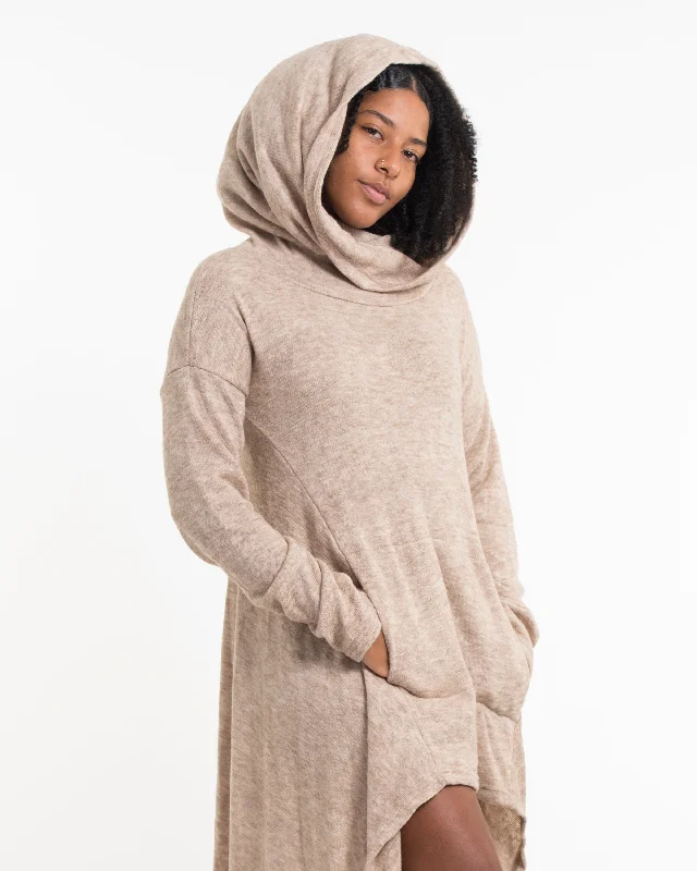 ribbed-jute pullover sweater texture -Ultra Long Hooded Sweater in Cream