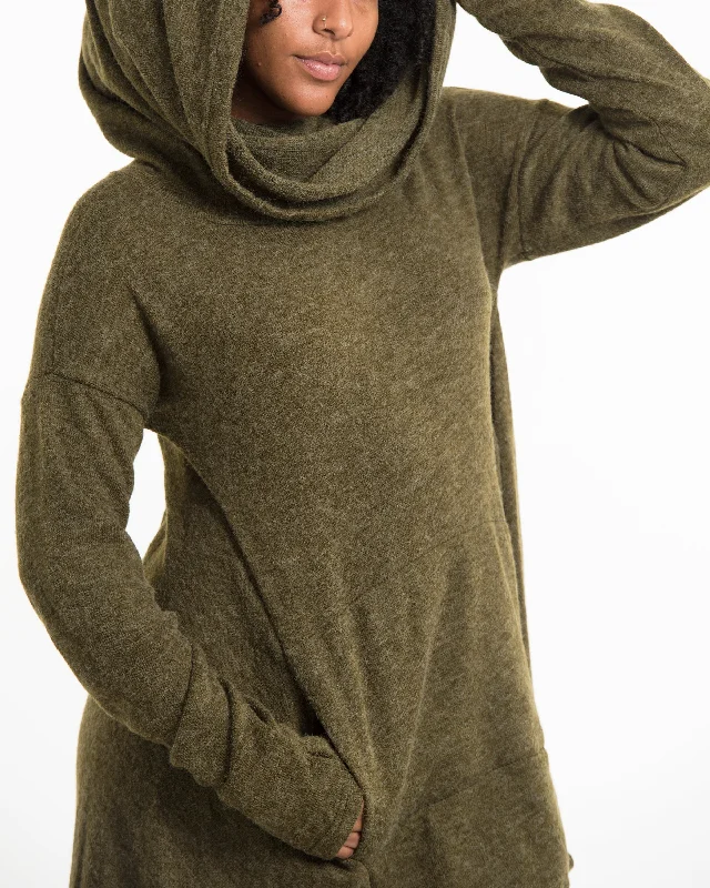 pullover sweater women soft sage -Ultra Long Hooded Sweater in Green