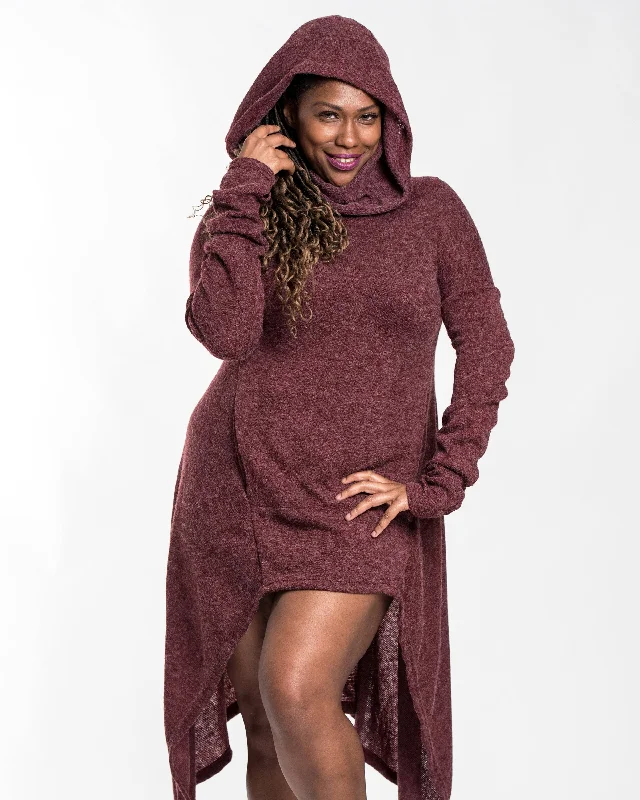 pullover sweater with ruched trim -Ultra Long Hooded Sweater in Maroon