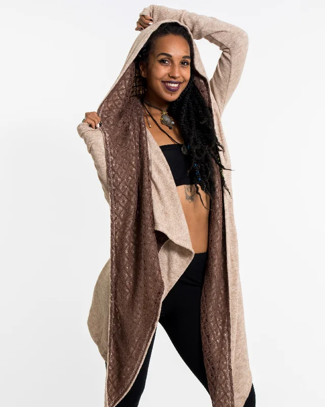 cardigan with horn studs -Hoodie Shawl Cardigan in Brown