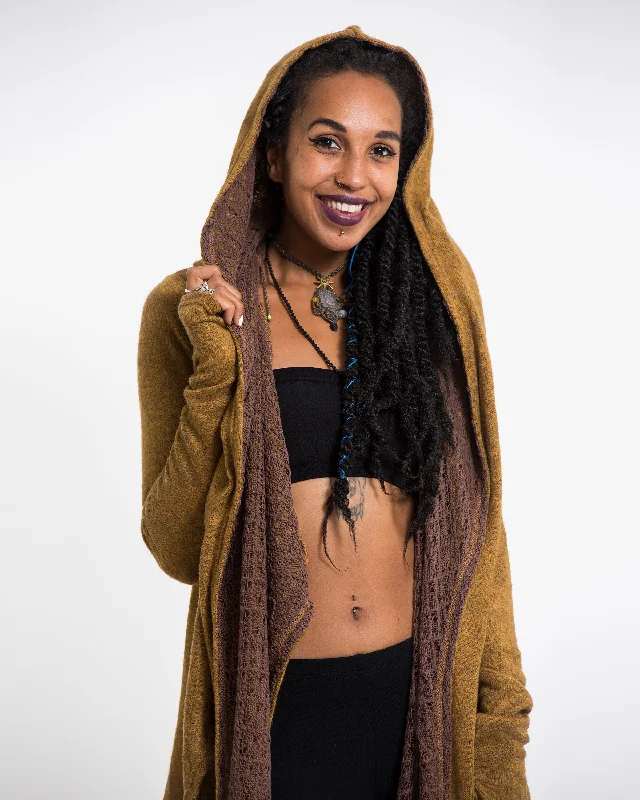 jute-silk cardigan rustic -Hoodie Shawl Cardigan in Mustard