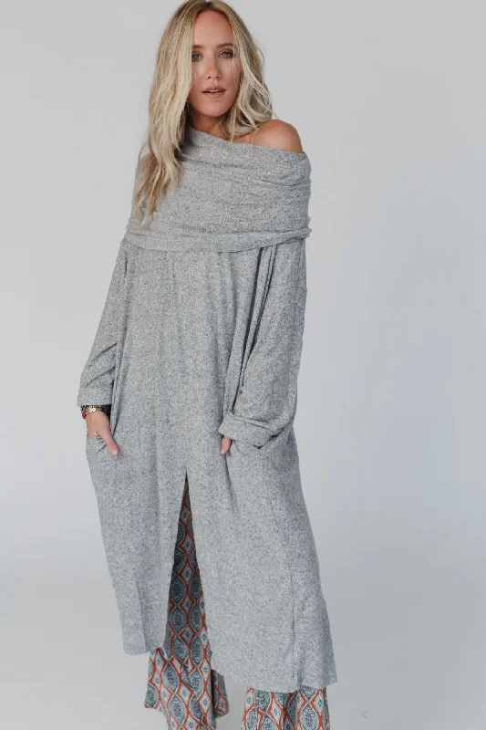 cardigan with ruched studs -In Your Dreams Maxi Cardigan - Heather Gray