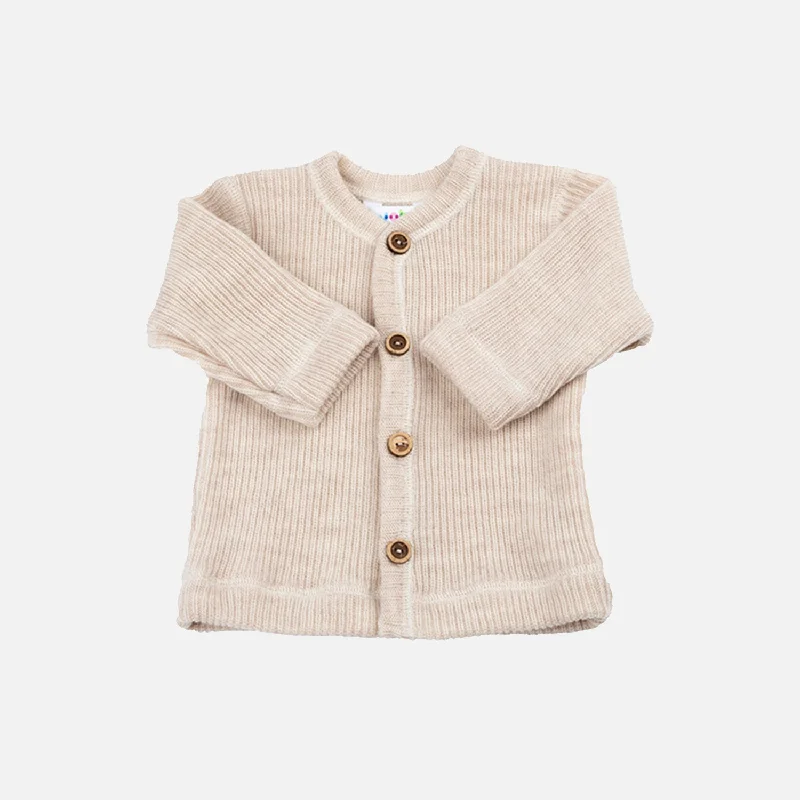 tweed-patch cardigan classic -Baby & Kids Merino Wool Heavy Rib Cardigan - Oatmeal