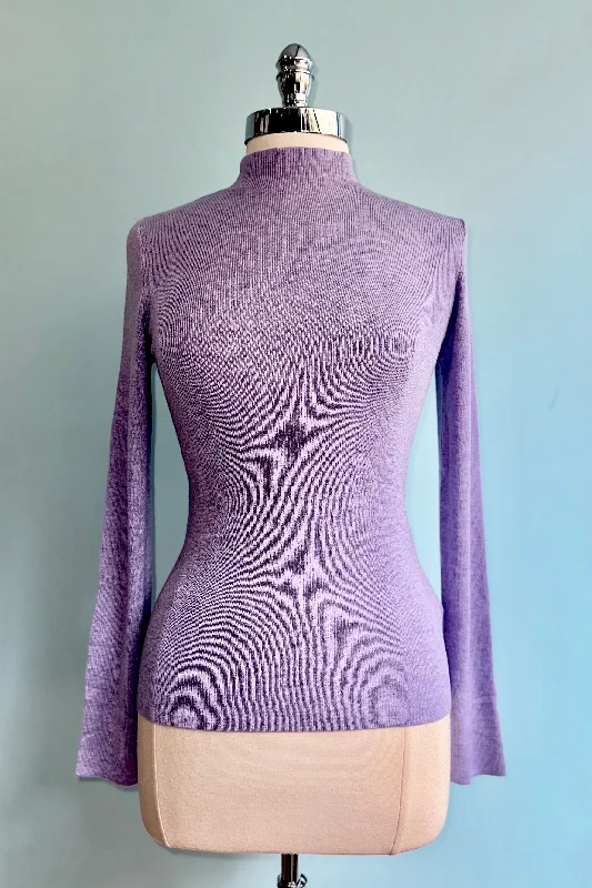 pullover sweater with glitter logos -Lavender Ribbed Mock Neck Sweater by Compania Fantastica