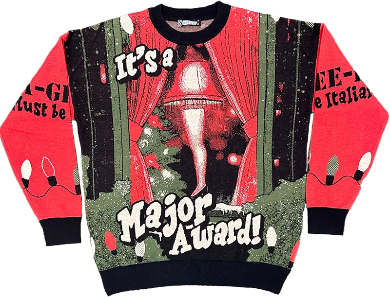 pullover sweater with horn logos -Leg Lamp It's A Major Award Christmas Story Knitted Sweater