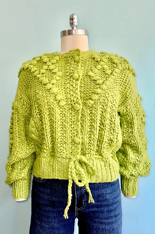 cardigan teens cosmic dune -Lemongrass Tufted Dot Cable Knit Cardigan