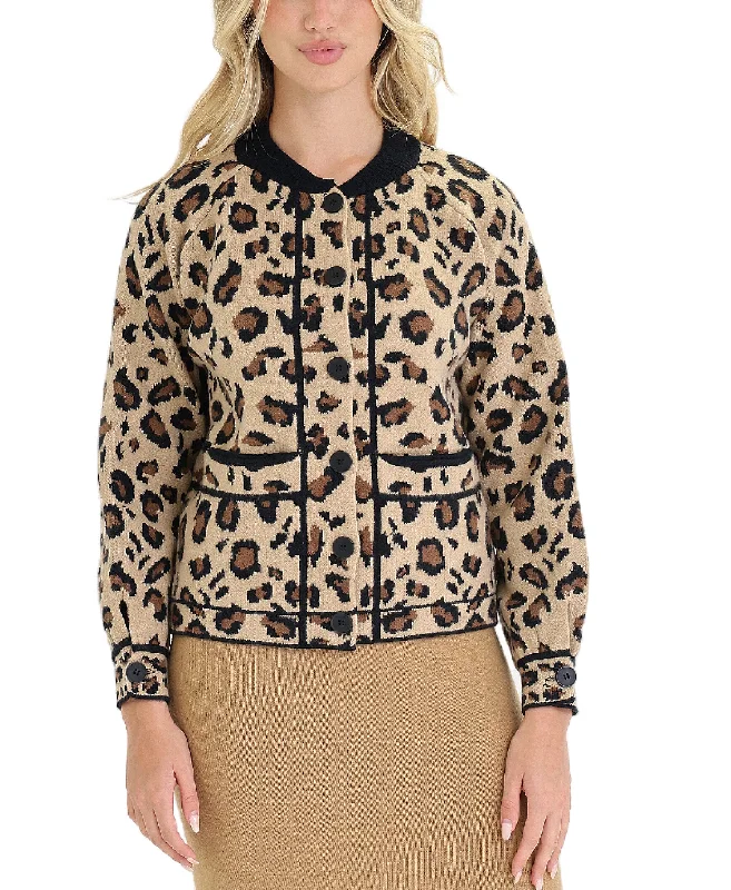 cardigan with ruched studs -Leopard Cardigan Sweater