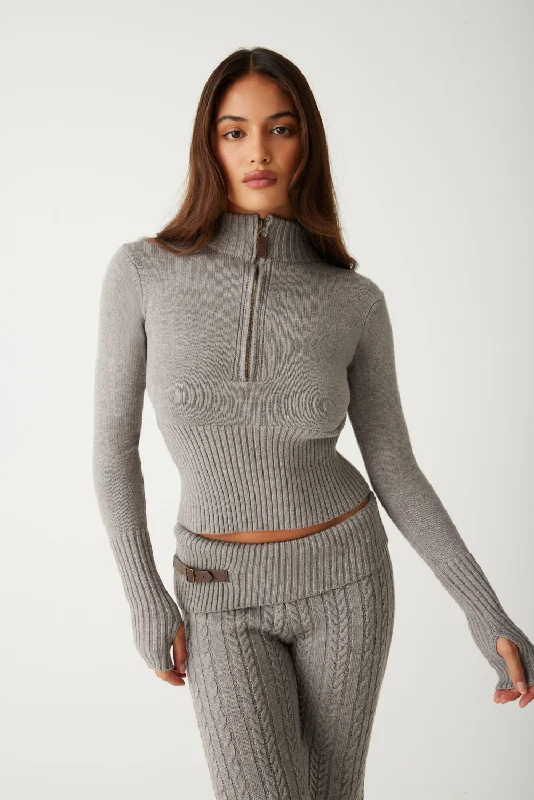 tweed-cotton pullover sweater classic -Maverick Cloud Knit Half Zip Sweater - Dark Pearl