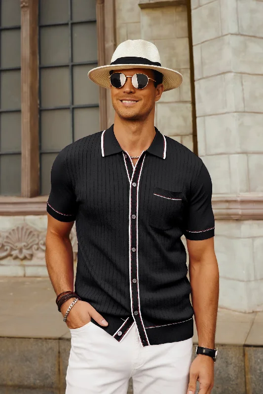 cardigan with sequin studs -Men's Short Sleeve Knit Polo Cardigans Shirts Vintage Golf Polo Shirt