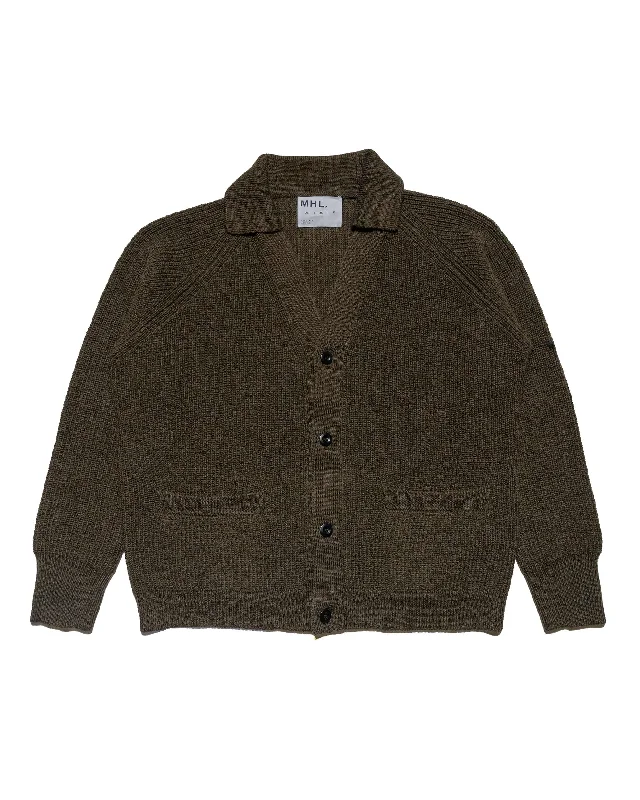 velvet-jute cardigan plush -MHL Collared Cardigan Virgin Wool Dark Olive