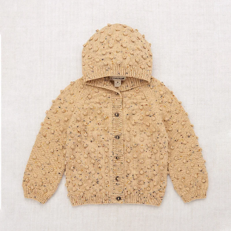 cardigan men nomad grid -Hand Knit Merino Wool Hooded Popcorn Cardigan - Camel Confetti