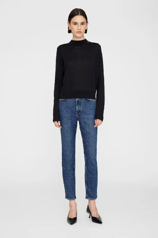 cropped pullover sweater desert chic -Monique Long Sleeve Sweater - Black