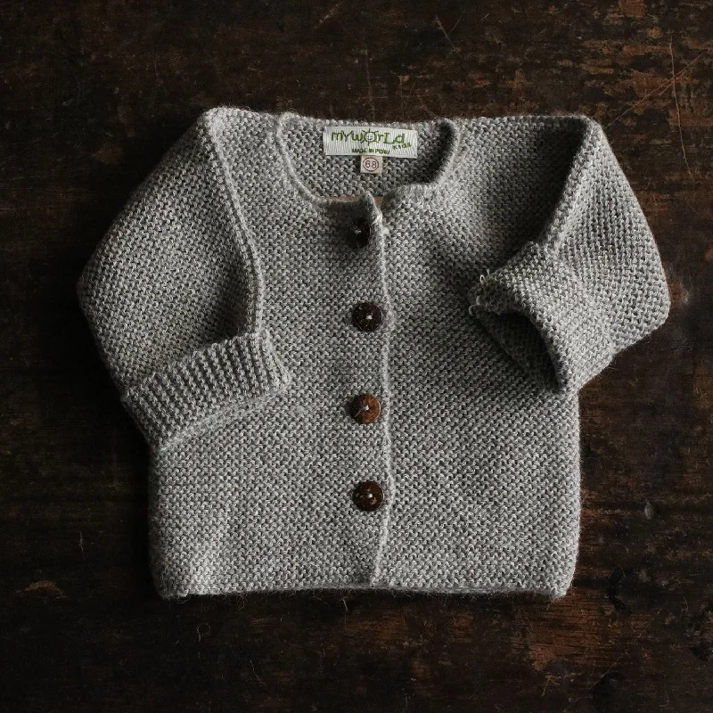 wool-leather cardigan hybrid -Baby Hand Knit Alpaca Cardigan - Light Grey