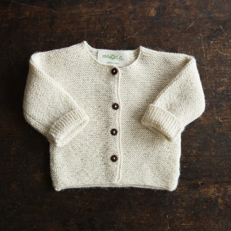 cardigan with draped studs -Baby Hand Knit Alpaca Cardigan - Natural