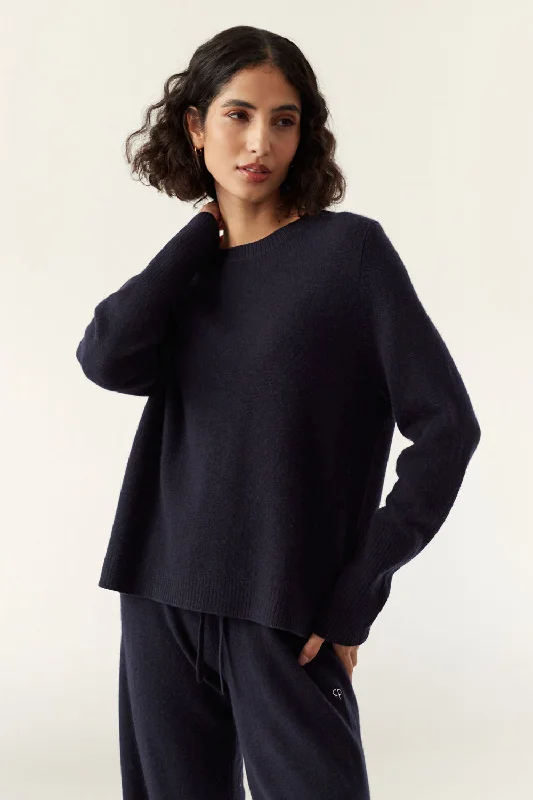 pullover sweater men rugged weave -Navy Cashmere Boxy Sweater