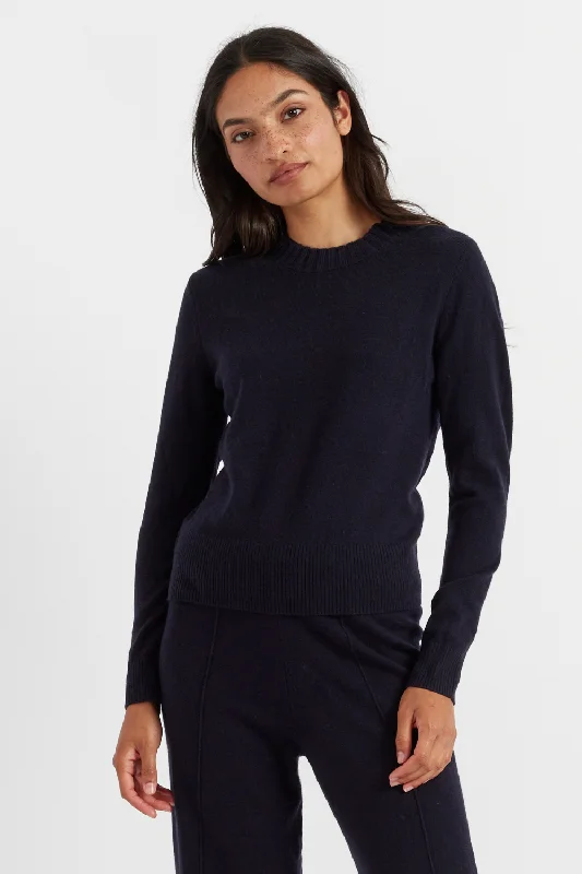 wool-jute pullover sweater warm -Navy Wool-Cashmere Cropped Sweater