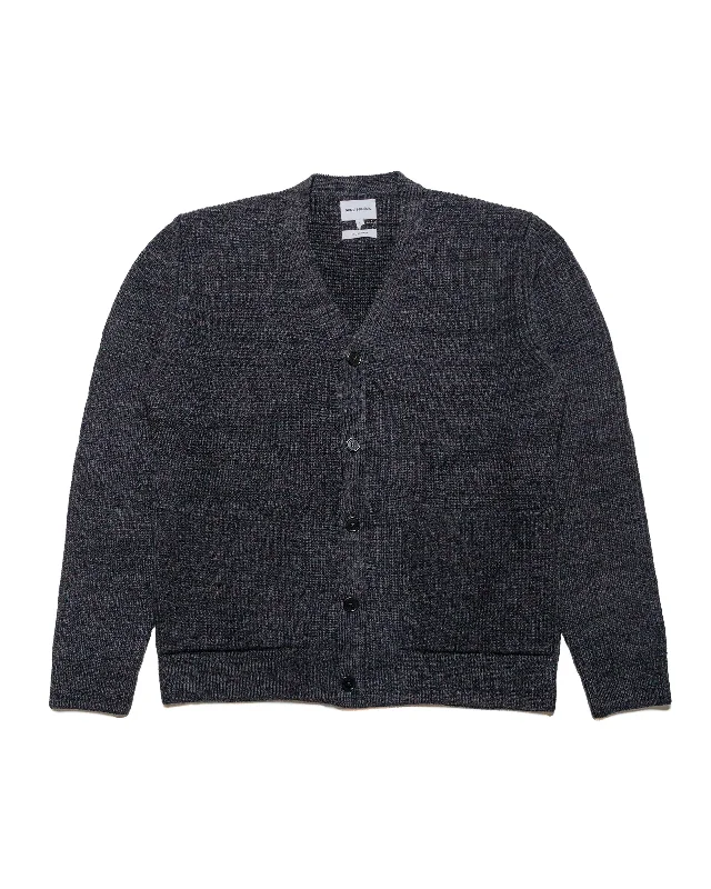 cardigan with ruched piping -Norse Projects Loki Wool Cotton Rib Cardigan Dark Grey Melange