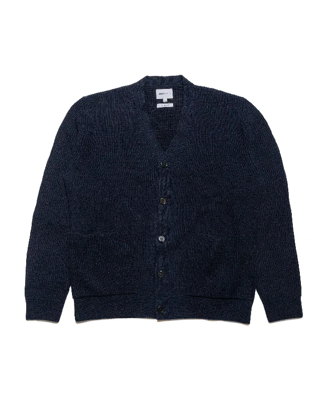 cardigan men nomad grid -Norse Projects Loki Wool Cotton Rib Cardigan Dark Navy