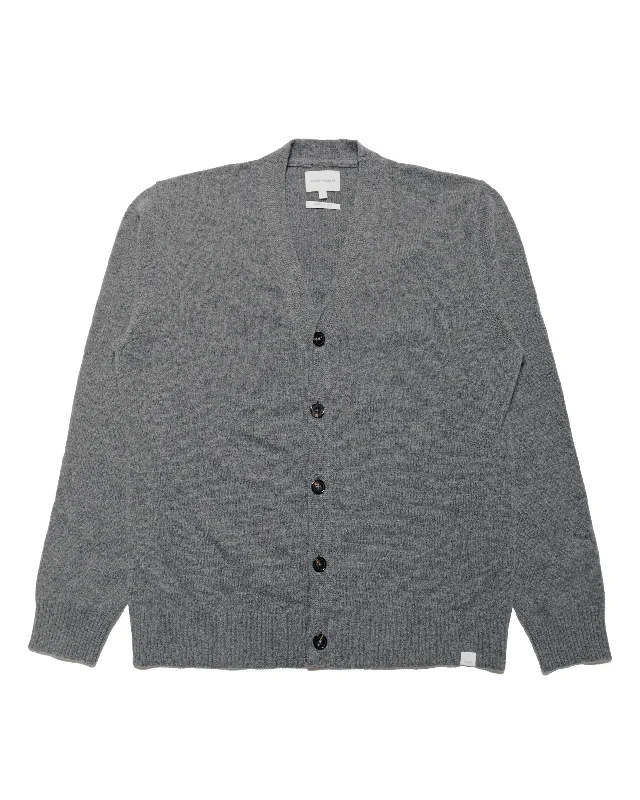 knit-cotton cardigan light -Norse Projects Standard Merino Lambswool Cardigan Grey Melange