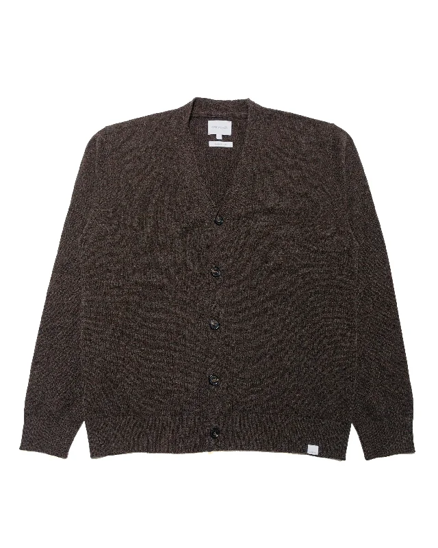 cardigan with mesh studs -Norse Projects Standard Merino Lambswool Cardigan Heathland Brown